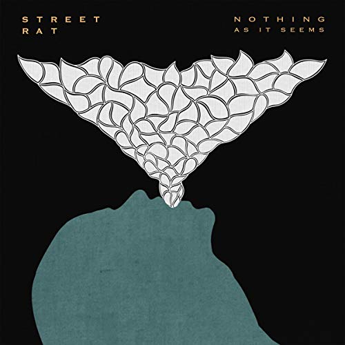 Vinyl album cover: abstract face and swirling, patterned shape on black.