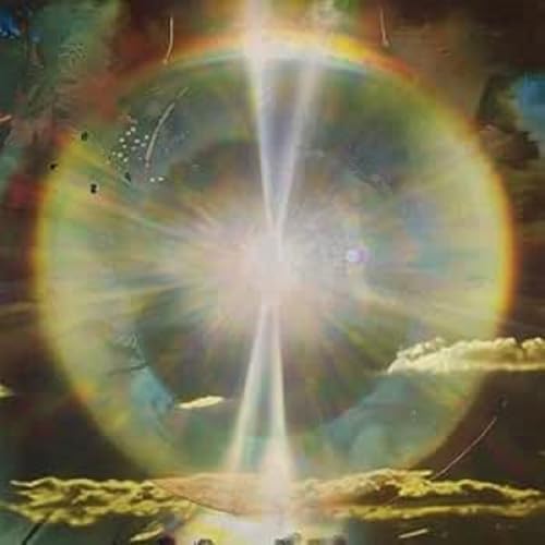Bright, colorful abstract image of a glowing orb with cloud formations.
