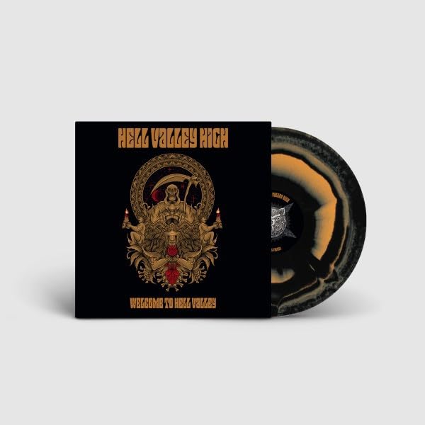 Vinyl record cover and disc featuring a grim reaper illustration on a black background.