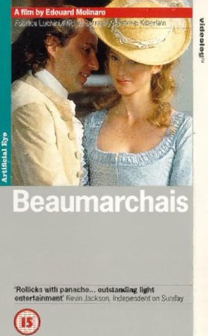 Beaumarchais movie poster featuring a man and woman in 18th-century attire.