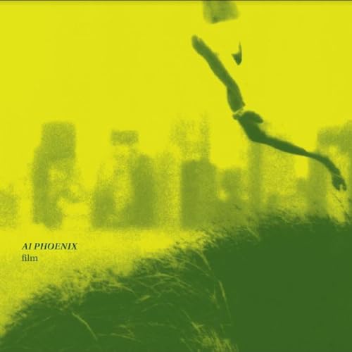 Yellow and green album cover featuring a falling figure and city skyline.