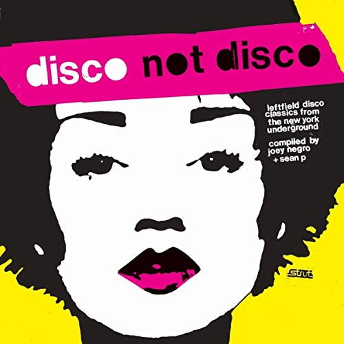 CD cover: black and white face with pink lips and text on yellow.