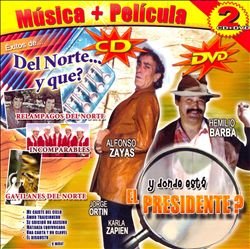 CD/DVD cover for "El Donde Está - Presidente" featuring musicians and actors.