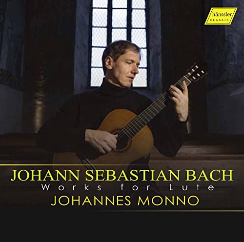 Johannes Monno playing a lute, album cover for Bach’s works.