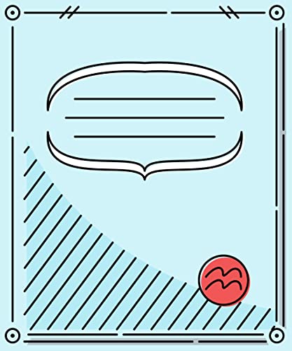 Blue and white abstract card with a red circle and lines.