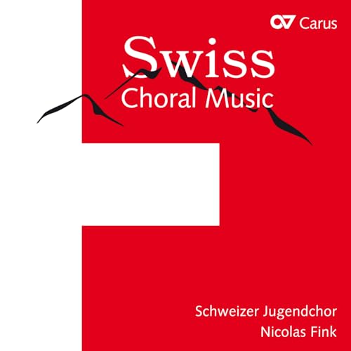 Red and white CD cover with Swiss mountains and choral text.
