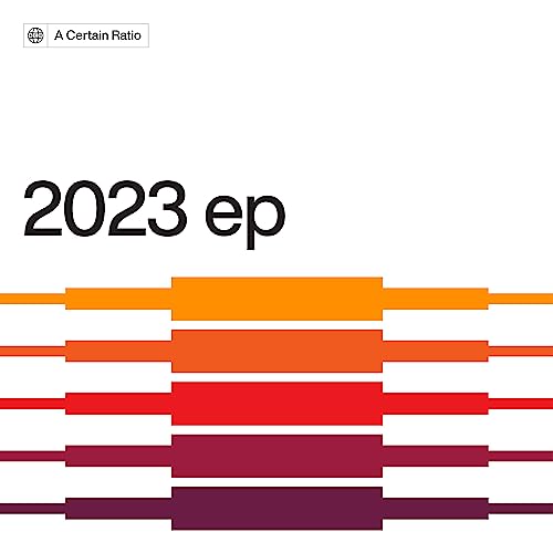 A Certain Ratio “2023 ep” vinyl record cover with colorful stripes.