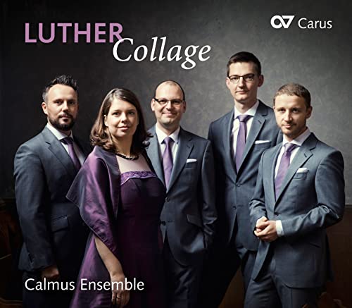 CD cover featuring five formally dressed musicians, Calmus Ensemble.