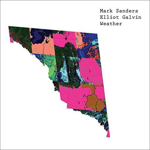 CD cover for Mark Sanders & Elliot Galvin’s “Weather,” abstract colorful design.