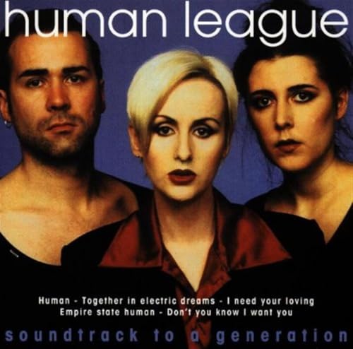 Human League album cover featuring three band members against a blue background.