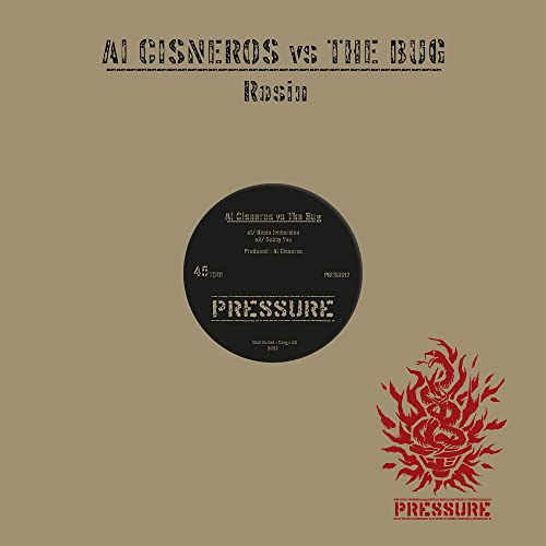 Vinyl record label for Al Cisneros vs The Bug’s “Rosin,” beige background.