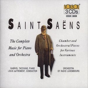 CD case featuring composer Camille Saint-Saëns’ portrait and text details.