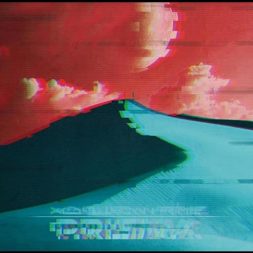 Abstract landscape with glitch effect, text “Prisma” at bottom.