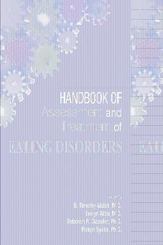 Book cover: "Handbook of Assessment and Treatment of Eating Disorders," lilac background.