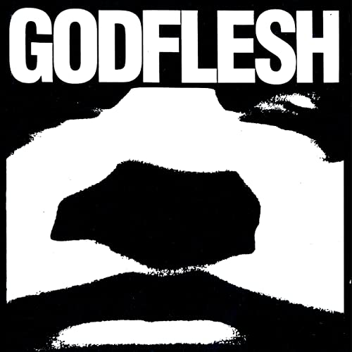 Black and white album cover for Godflesh, featuring a distorted mouth.