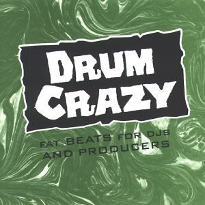 CD cover for "Drum Crazy" with green marbled background and white text.