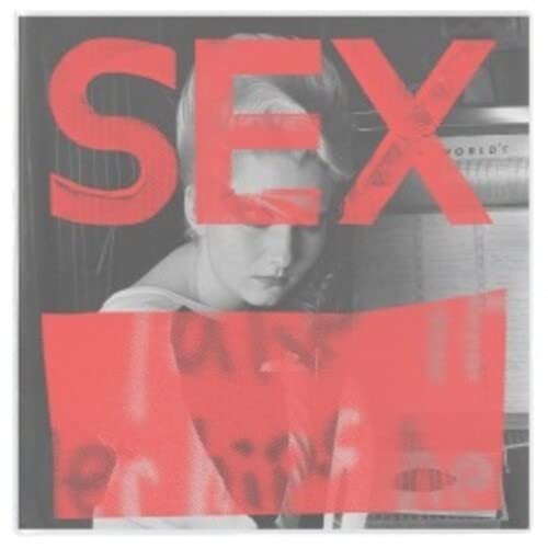 Vinyl album cover with red text and obscured portrait of a woman.
