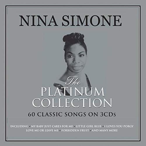 Black and white portrait of Nina Simone on a grey CD cover.