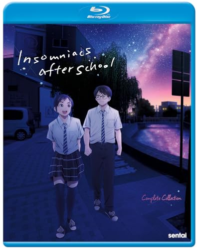 Blu-ray cover for “Insomniacs After School” featuring two anime students.