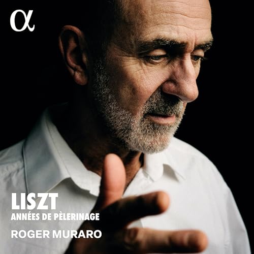 Close-up portrait of Roger Muraro with album title "Liszt Années De Pèlerinage".