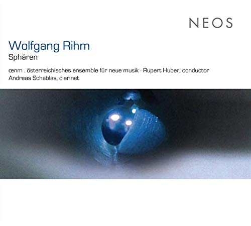 CD cover for Wolfgang Rihm’s “Sphären” featuring abstract blue imagery.