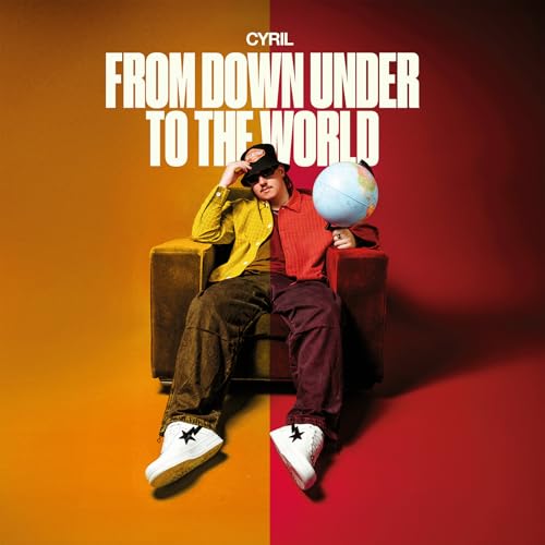 Man with globe sitting in armchair, album cover for Cyril.