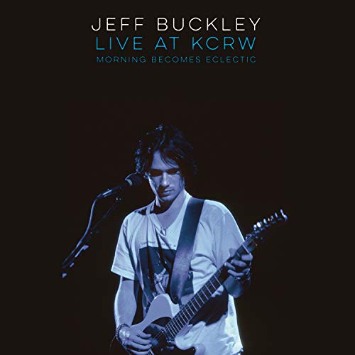 Jeff Buckley playing guitar on album cover, dark background.