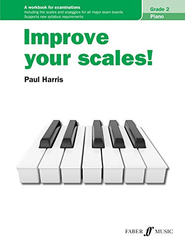 Piano scales workbook, Grade 2, with green cover and keyboard image.
