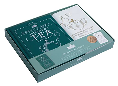 Green Downton Abbey cookbook gift set with book and tea towel.
