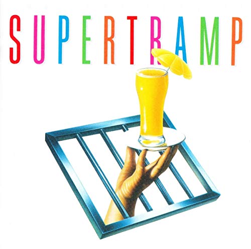 A hand reaches through a grate holding a glass of orange juice with umbrella.