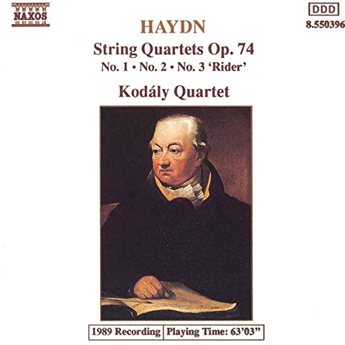CD cover: Haydn string quartets performed by the Kodály Quartet, portrait.