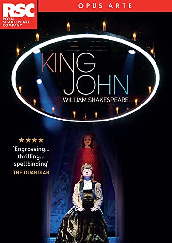 DVD cover for Shakespeare’s “King John” featuring a crowned actor on a throne.