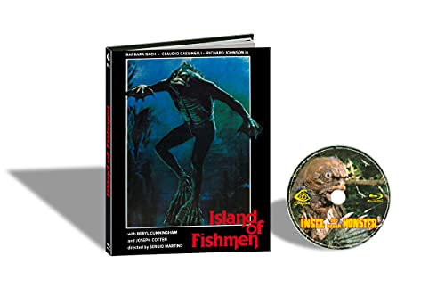Blu-ray mediabook featuring a monster from "Island of Fishmen" movie poster.