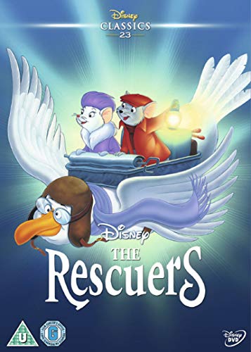 The Rescuers DVD cover featuring mice riding an albatross.