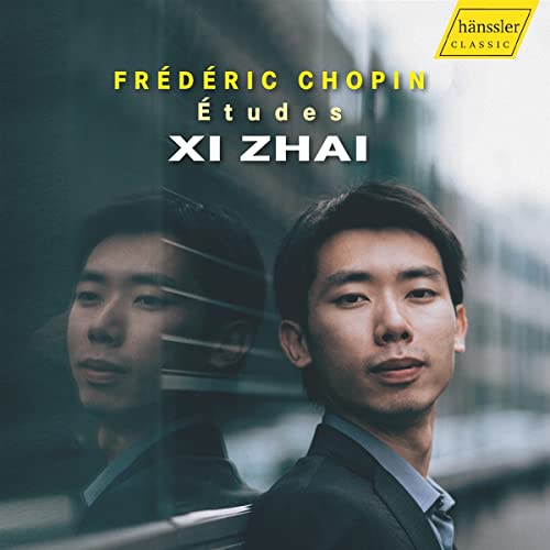 CD cover featuring pianist Xi Zhai, with yellow and gray background.