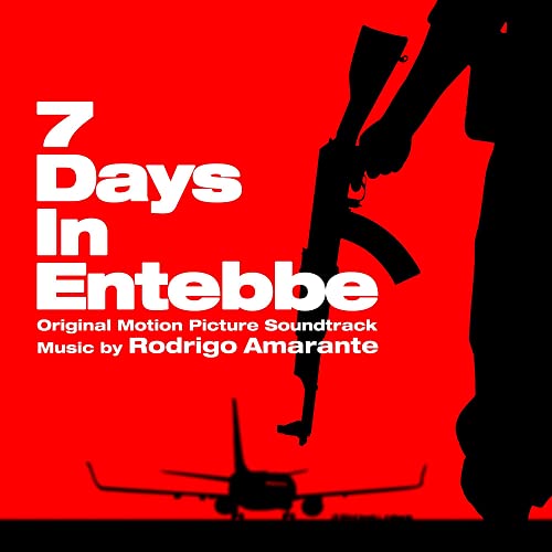 Red album cover for "7 Days In Entebbe" soundtrack by Rodrigo Amarante.