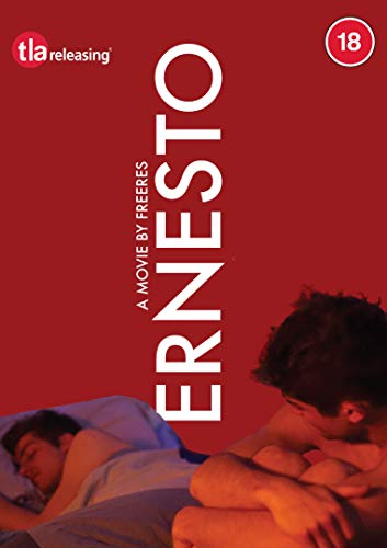 DVD cover for "Ernesto" featuring two men in bed, red background.