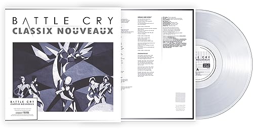 Vinyl record of Classix Nouveaux’s “Battle Cry” in clear plastic sleeve.