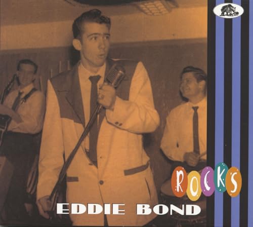Eddie Bond singing into a vintage microphone with his band, CD cover.