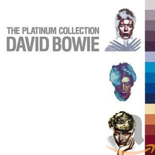 Cover art for David Bowie's The Platinum Collection featuring three portraits of the artist.