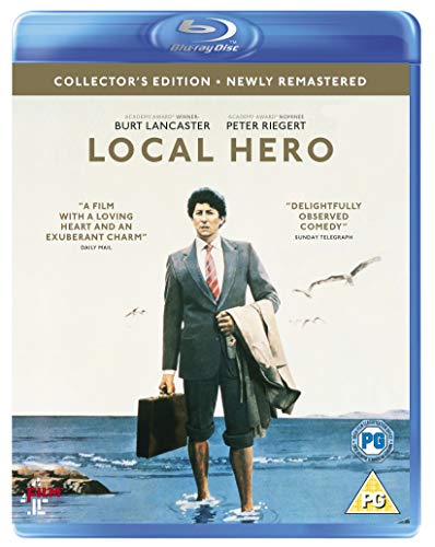 Blu-ray cover for Local Hero featuring a man in a suit standing in water.