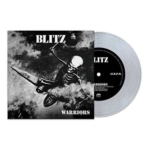Blitz "Warriors" 7" vinyl record with skeleton skateboarding cover art.