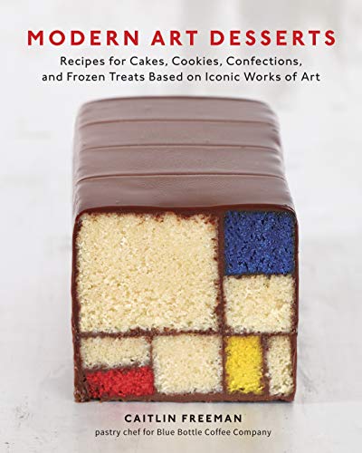 Book cover featuring a colorful, layered cake slice inspired by Mondrian.