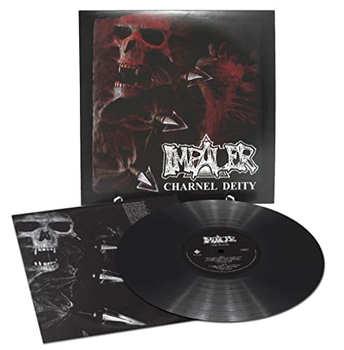 Vinyl record of Impaler’s “Charnel Deity” with skull and arrow artwork.