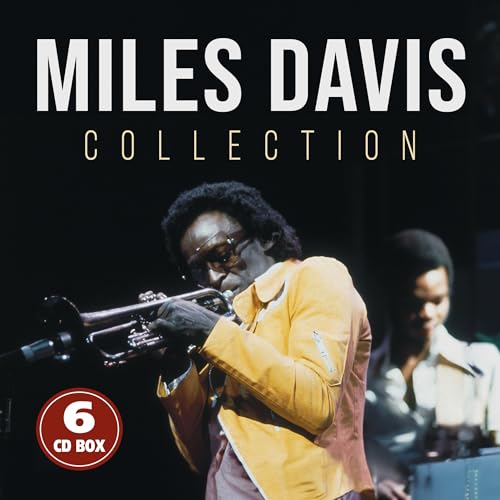 Miles Davis playing trumpet on a 6 CD box set cover.