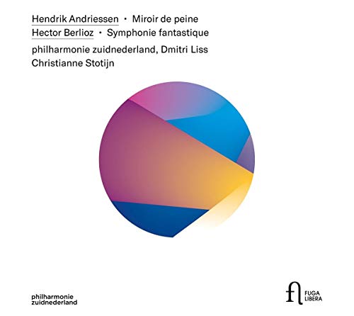 CD cover with abstract colorful circle and composer/orchestra text.