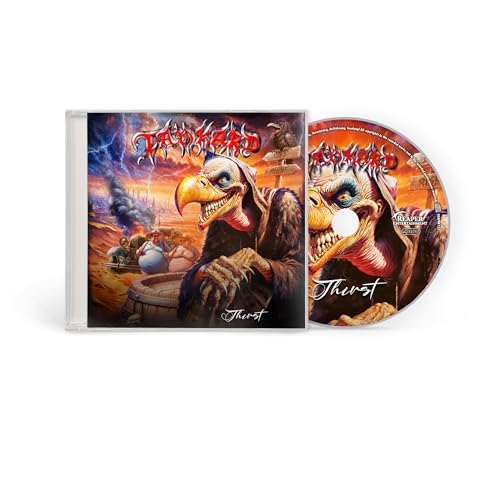 CD case and disc for Tankard’s “Thirst” album, featuring a bird illustration.