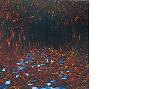 CD cover with abstract painting of a dark forest and blue ground.