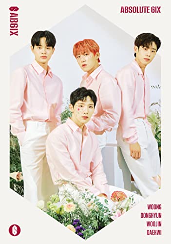 AB6ix album cover featuring four members in pink shirts.