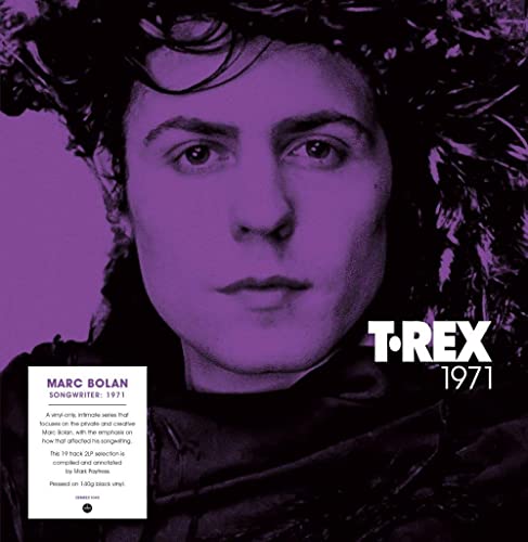 Purple-toned portrait of Marc Bolan, album cover for T. Rex - 1971 vinyl.
